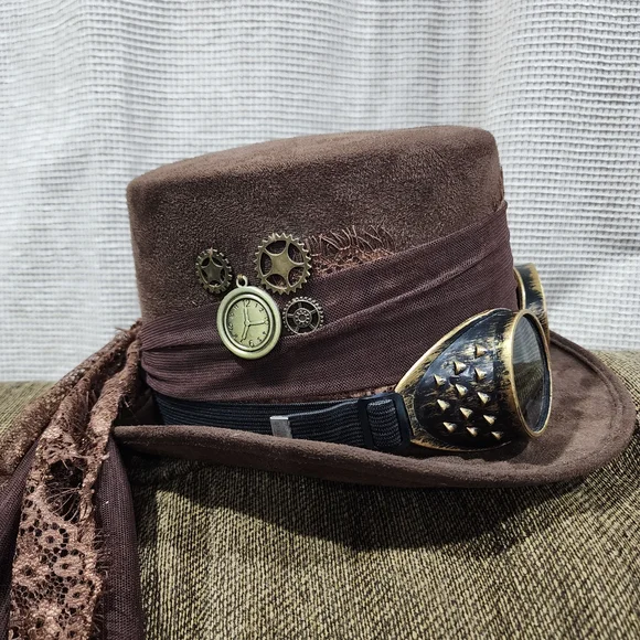 Spirit Brown Steampunk Hat with Goggles - Picture 4 of 10